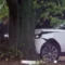 Baldwin’s Range Rover was destroyed in the front. Matt Agudo/INSTARimages